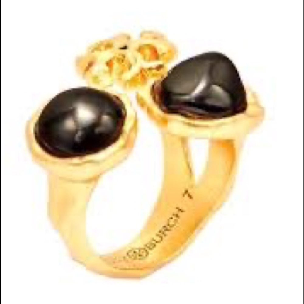 🔥🔥Tory Burch Authentic Roxanne Semiprecious Statement Ring Black And Gold Size 7 - Picture 11 of 16